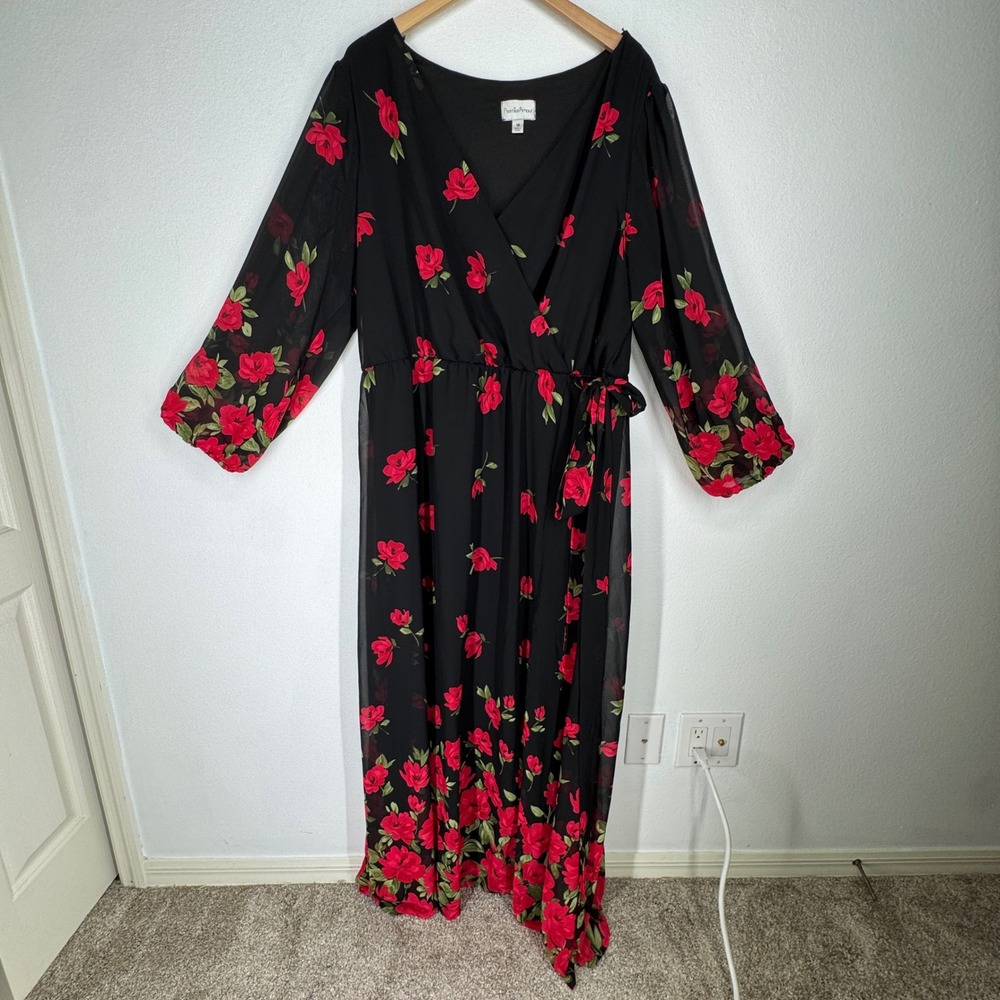 Womens Chiffon Sheer Rose Floral Maxi Dress 18‎ Romantic Event Flowy Date Night